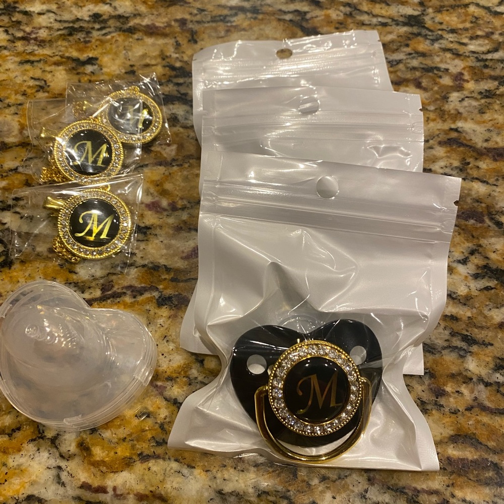 Monogram Gold/Blinged Pacifier “M” - Picture 3 of 3